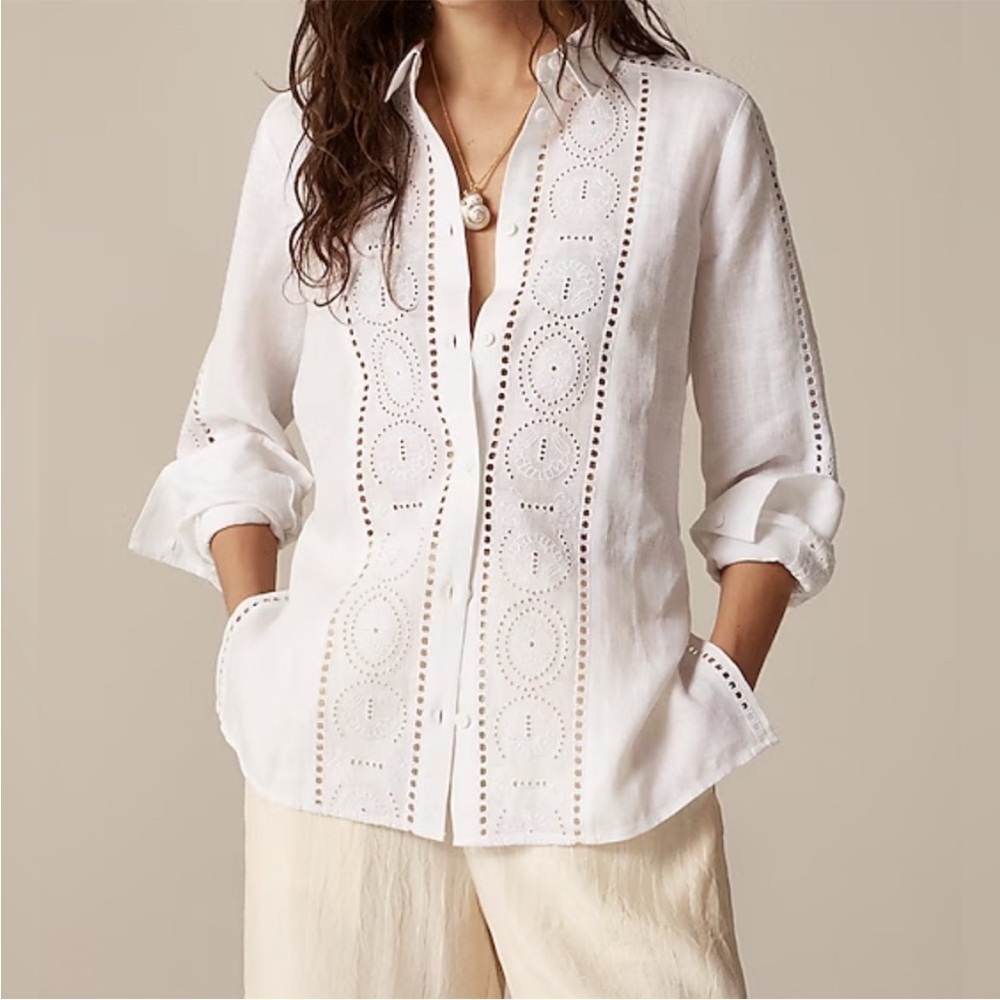 NEW J. Crew Garçon classic shirt in White eyelet linen Size 4 Item Cl592 $158